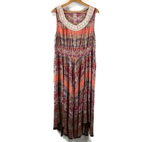 Bila Womens Maxi Dress Size XXL Multicolor Damask Sleeveless Crochet Scoop Neck - Picture 1 of 12